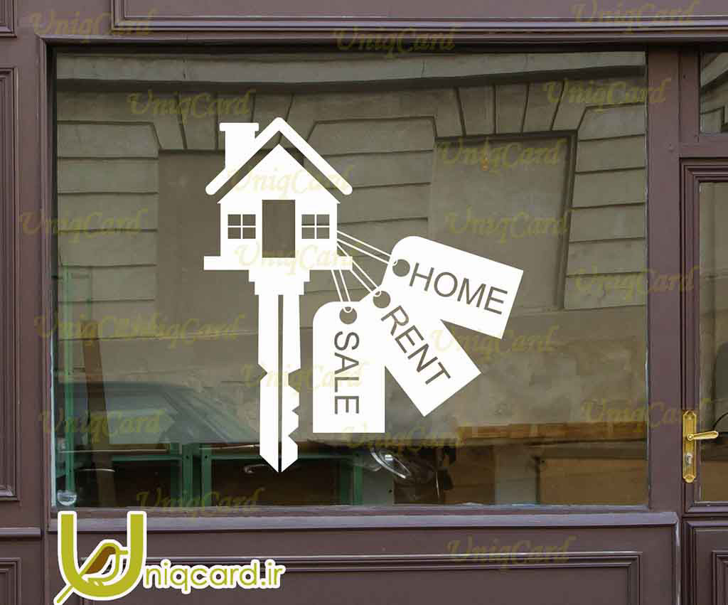 طرح لایه باز استیکر و برچسب دیوار و شیشه مشاور املاک با طرح کلید خونه