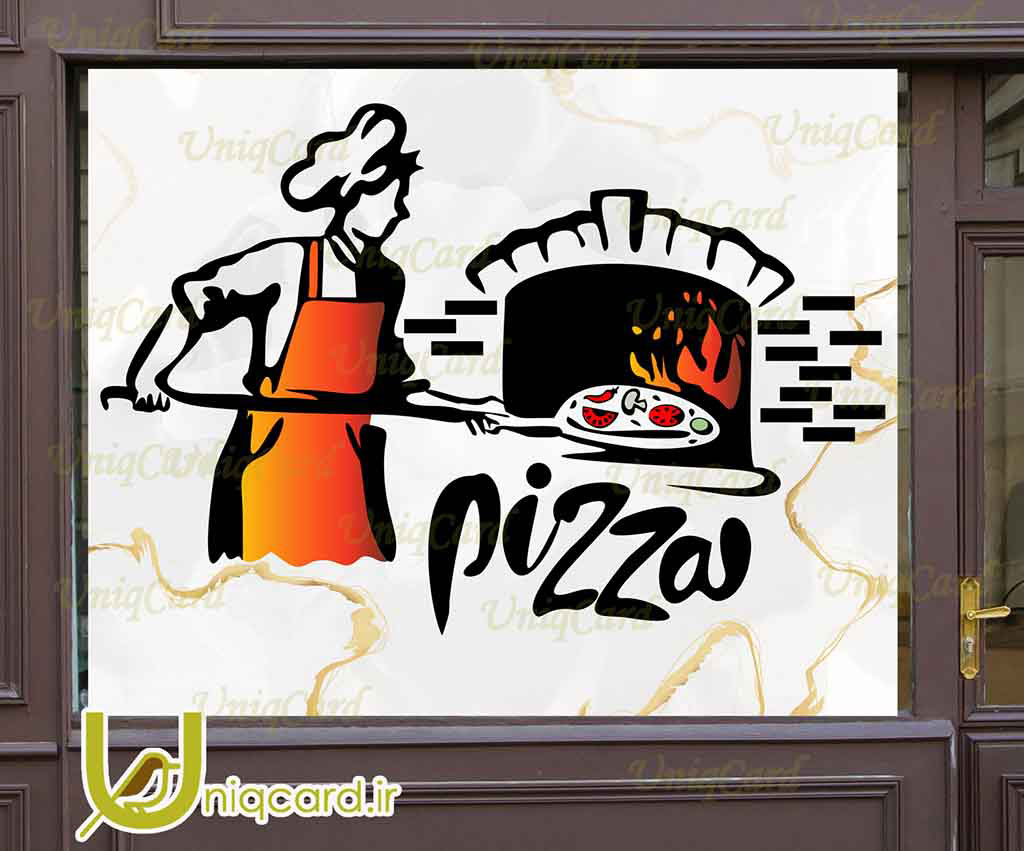 طرح لایه باز استیکر و برچسب دیوار و شیشه فستفود با طرح سرآشپز و تنور و پیتزا