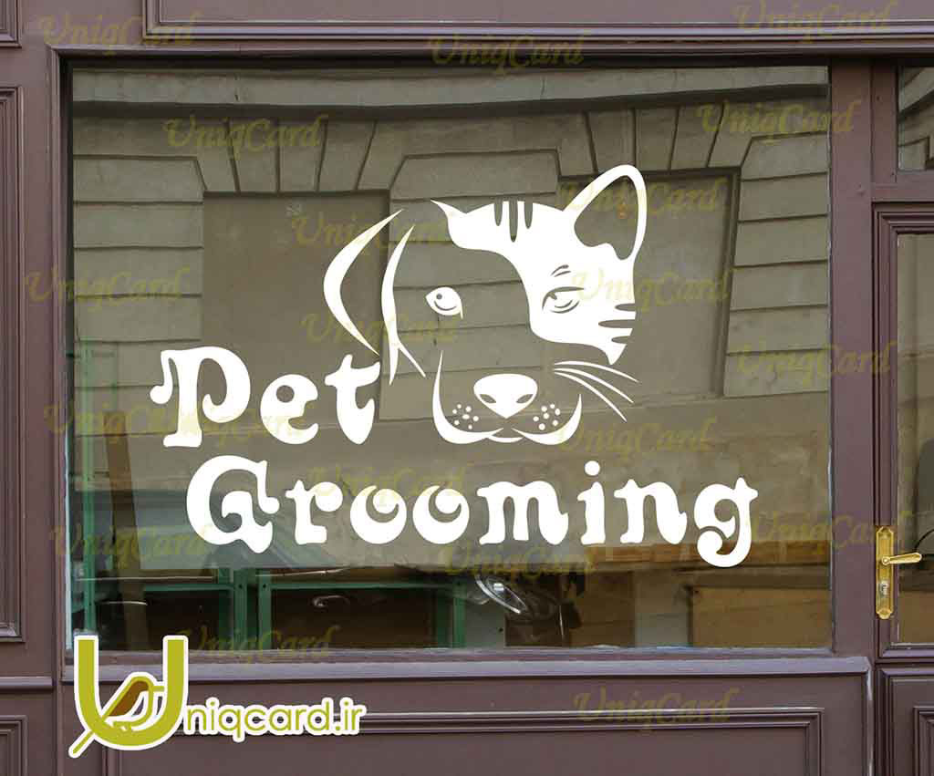 طرح لایه باز CDR کورل دراو استیکر و برچسب دیوار و شیشه پت شاپ با طرح سگ و pet grooming