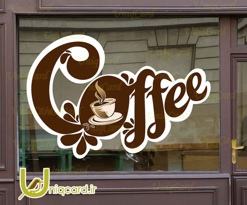 طرح لایه باز CDR کورل دراو استیکر و برچسب دیوار و شیشه کافی شاپ با طرح کافی و فنجون قهوه داغ