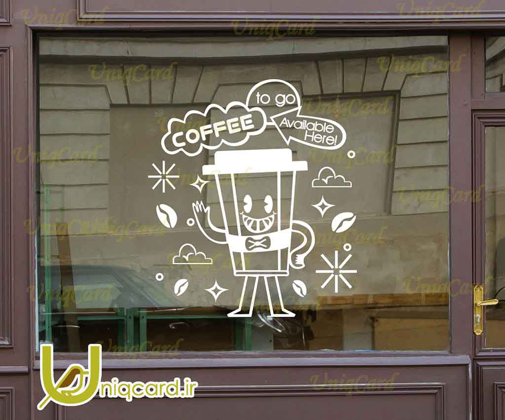 طرح لایه بازاستیکر و برچسب شیشه کافی شاپ با طرح مستر ماگ قهوه