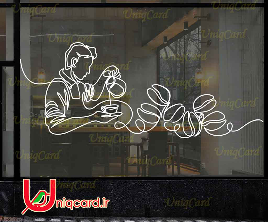طرح لایه باز استیکر و برچسب شیشه کافی شاپ با طرح باریستا