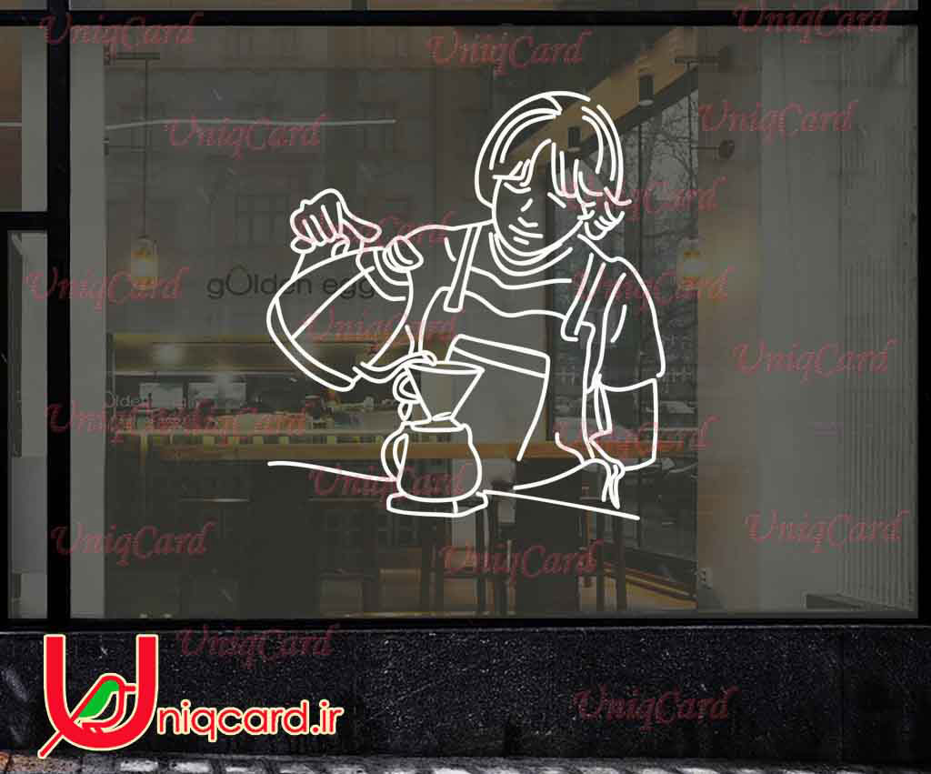 وکتور خطی استیکر و برچسب دیوار و شیشه کافی شاپ با طرح پسر باریستامن