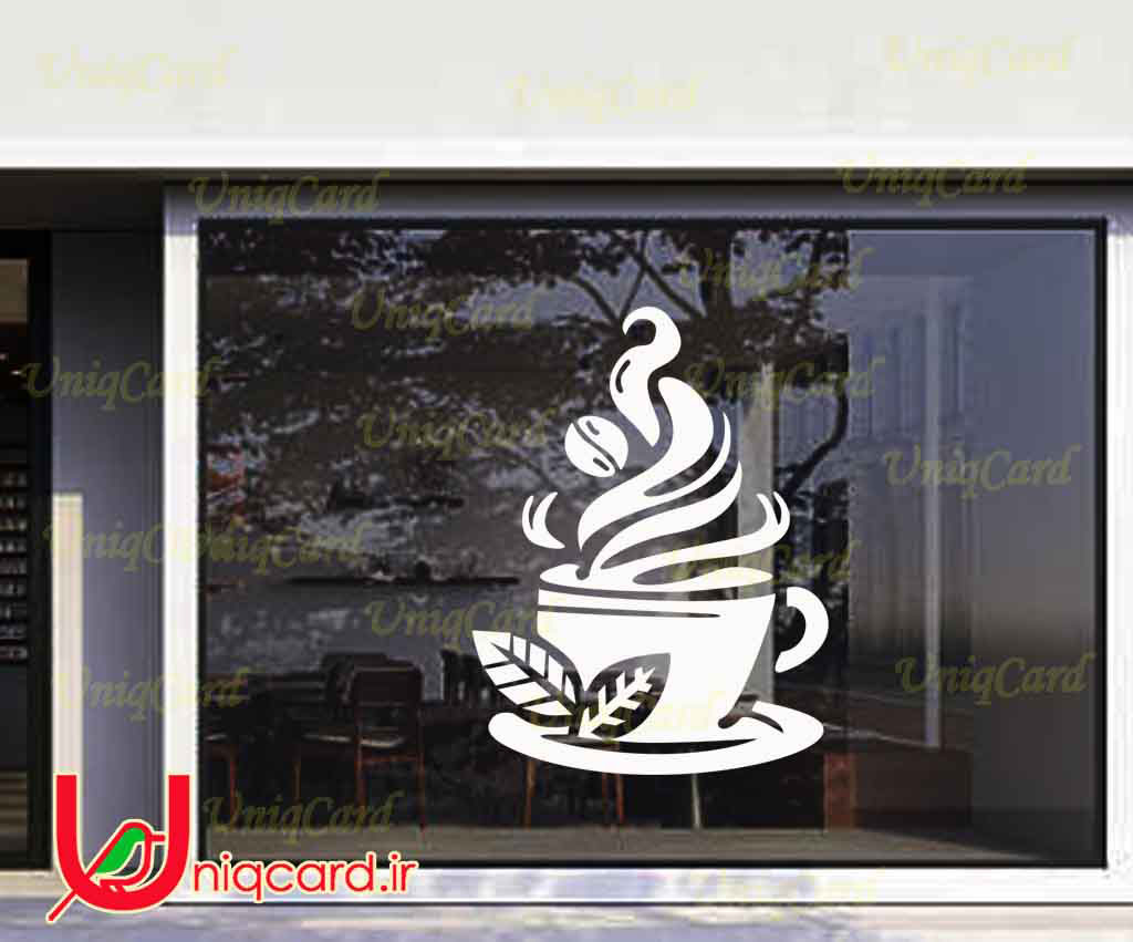 وکتور خطی استیکر و برچسب شیشه کافی شاپ با طرح لوگو برگ قهوه
